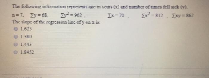Solved The following information represents age in years (x) | Chegg.com