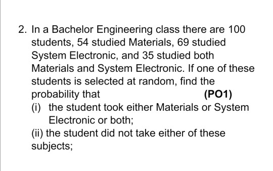 Solved 2. In A Bachelor Engineering Class There Are 100 | Chegg.com