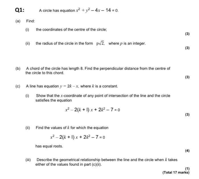 Solved Q1 A Circle Has Equation X2 Y2 4x 14 0 A Chegg Com