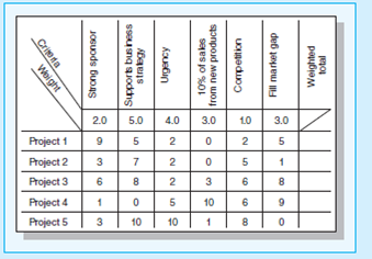 scoring matrix weighted project solution