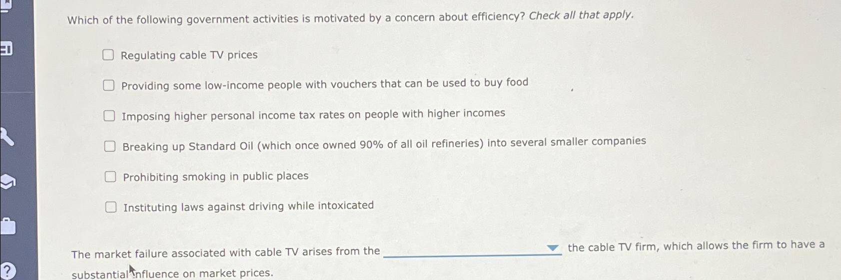 Solved Which of the following government activities is | Chegg.com
