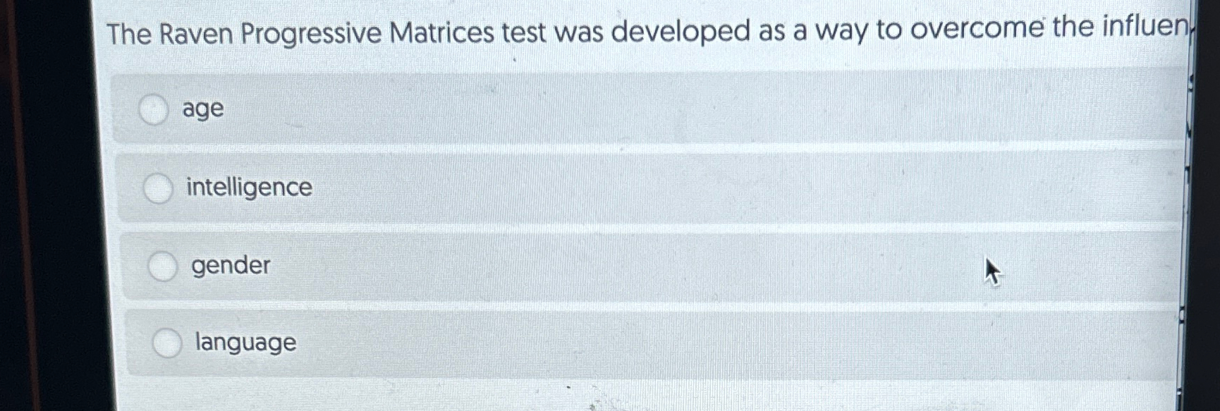 Solved The Raven Progressive Matrices test was developed as | Chegg.com