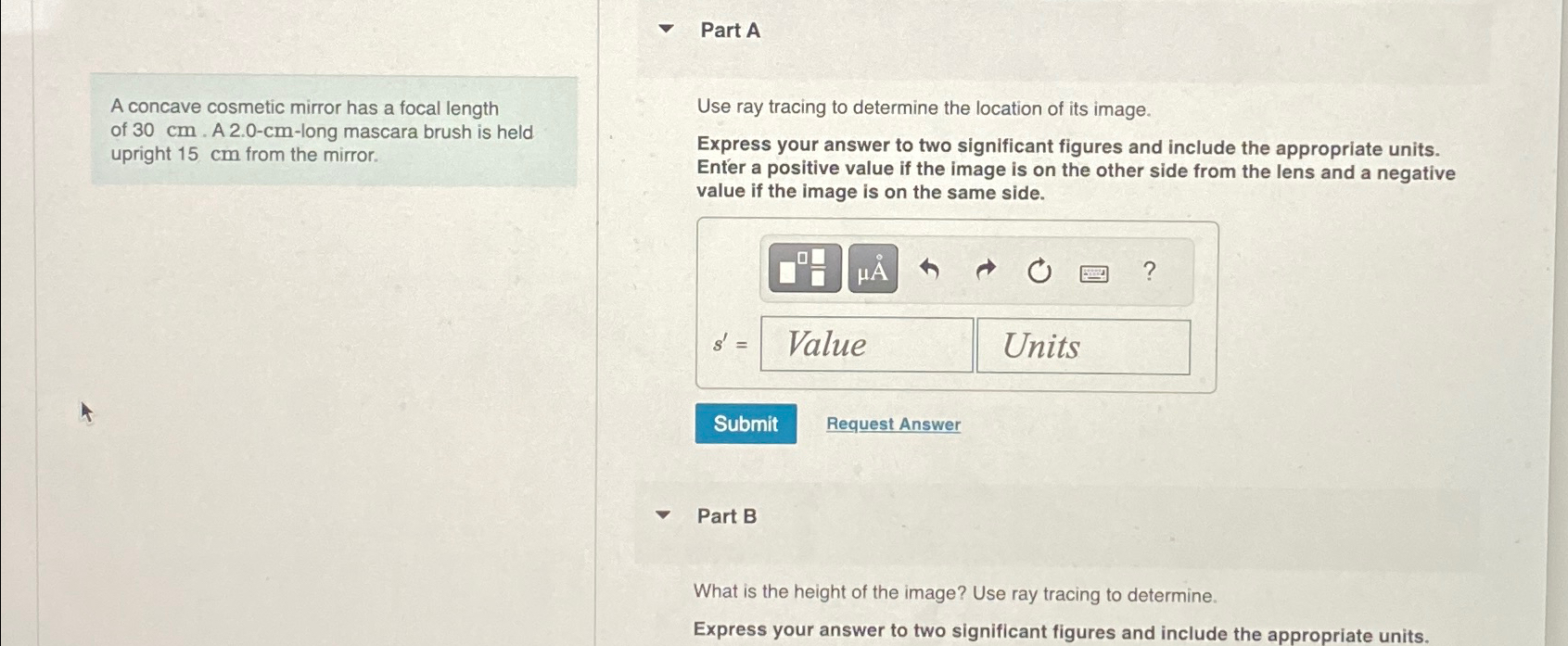 Solved Part AA concave cosmetic mirror has a focal length of