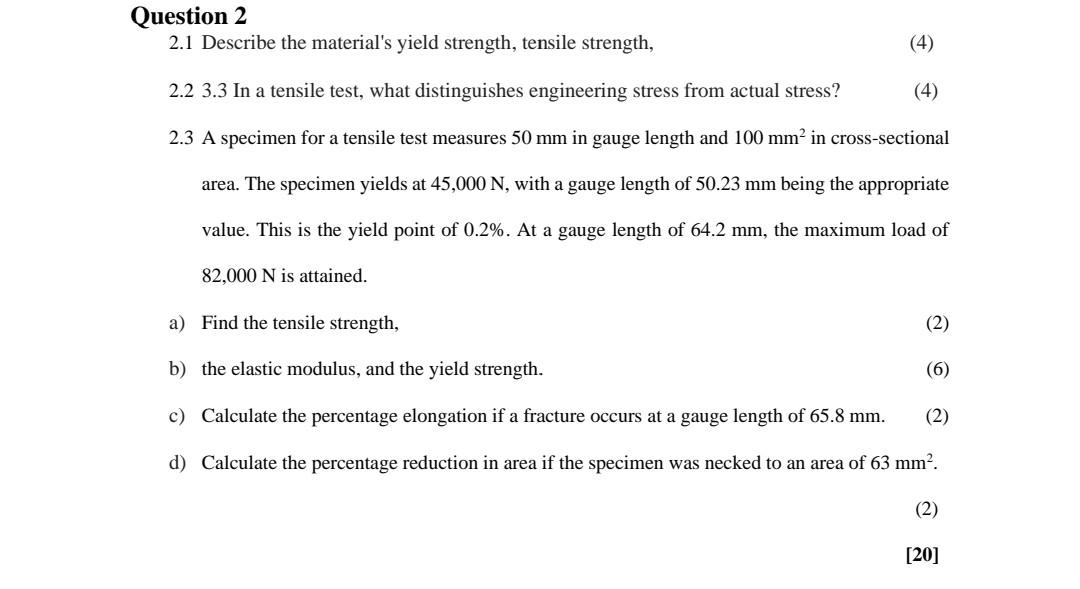Yield Strength Sample Problem Solved Luestion 2 2.1 Describe the material's yield | Chegg.com