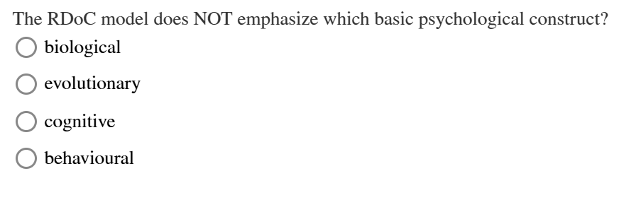 Solved The RDoC model does NOT emphasize which basic | Chegg.com