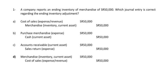 Solved 1- A company reports an ending inventory of | Chegg.com