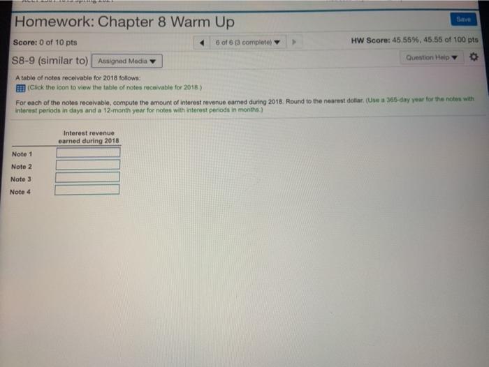 Solved Homework: Chapter 8 Warm Up Save Score: 0 of 10 pts 6 | Chegg.com