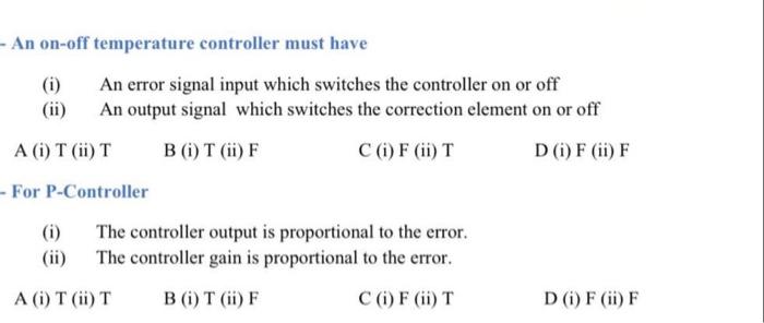 Solved - An on-off temperature controller must have An error | Chegg.com