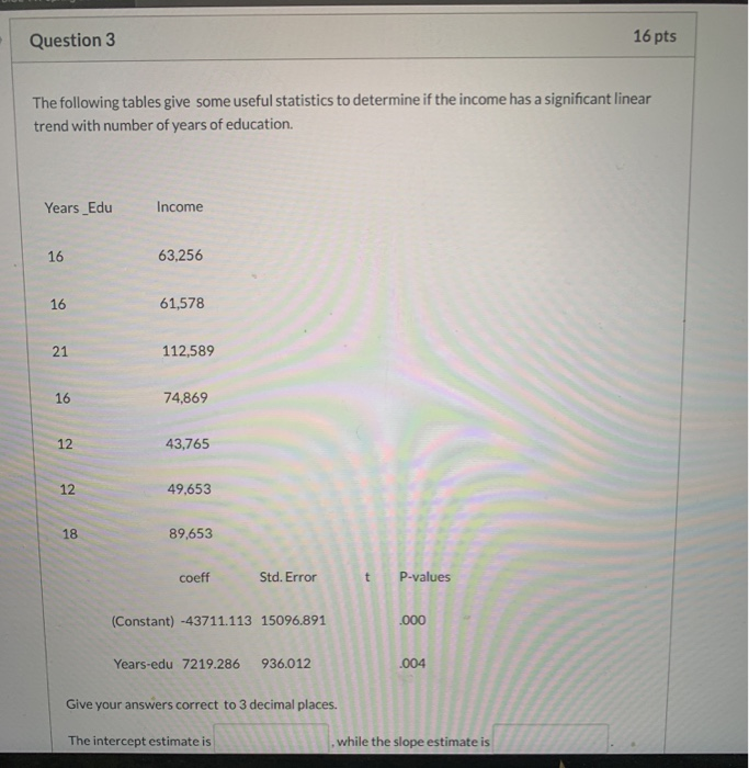 Solved Question 3 16 pts The following tables give some | Chegg.com