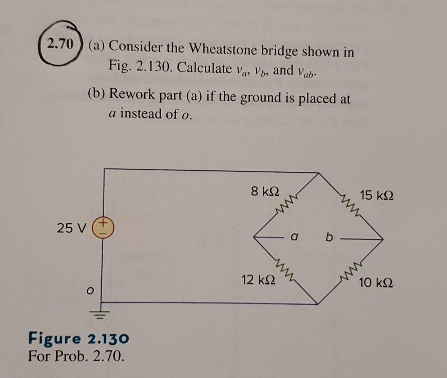 Solved 2.70 (a) Consider the Wheatstone bridge shown in Fig. | Chegg.com
