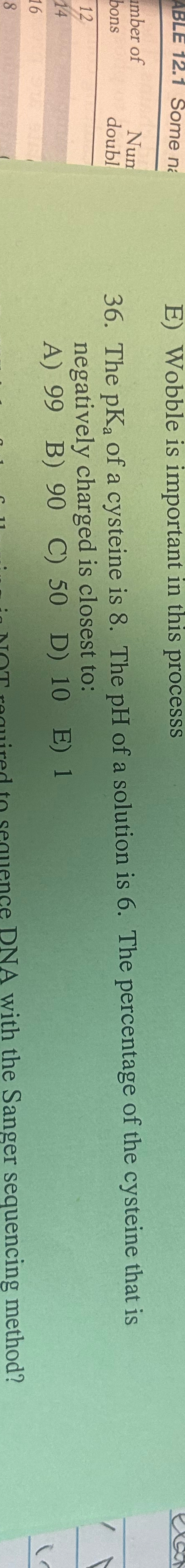 Solved 36. ﻿The pKa ﻿of a cysteine is 8 . ﻿The pH ﻿of a | Chegg.com