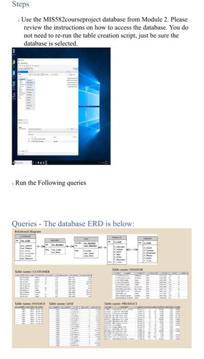 Solved Steps Use the MIS582courseproject database from | Chegg.com