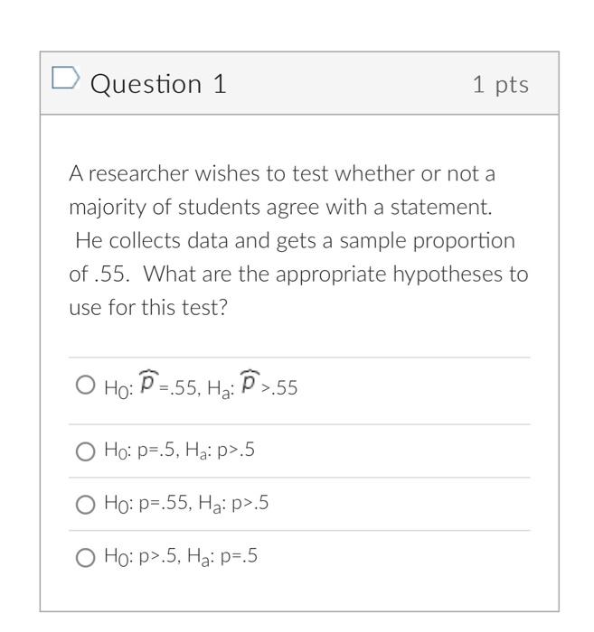 Solved D Question 1 1 pts A researcher wishes to test | Chegg.com