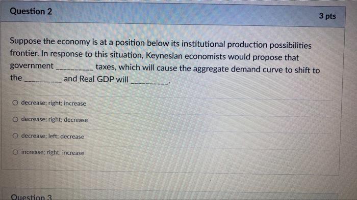 Solved Question 2 3 pts Suppose the economy is at a position | Chegg.com