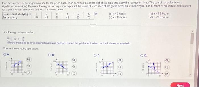 Solved Find the equation of the regression line for the | Chegg.com