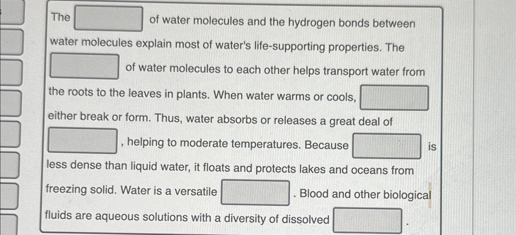 Solved The of water molecules and the hydrogen bonds between | Chegg.com