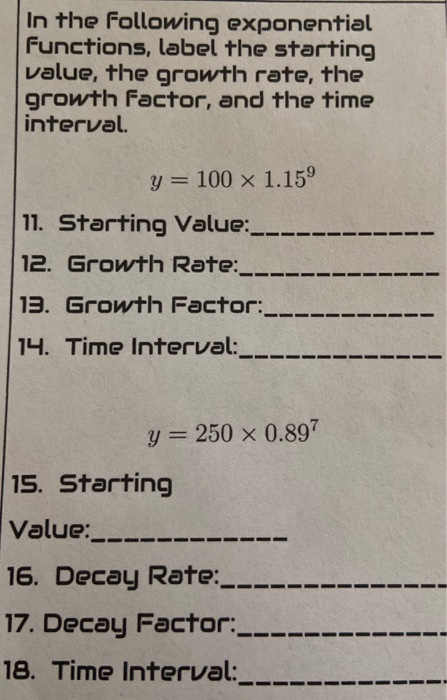 Solved In the following exponential functions, label the | Chegg.com