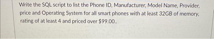 Solved Write the SQL script to list the Phone ID, | Chegg.com