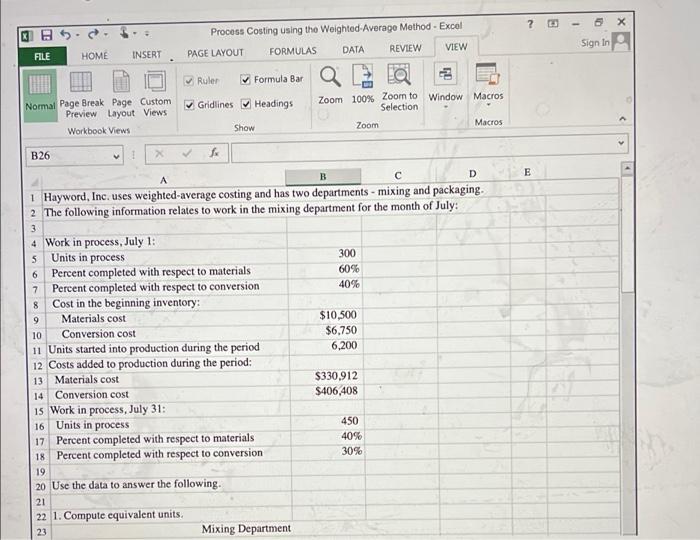 Solved Hayword Inc Uses Weighted Average Costing And Has 6641