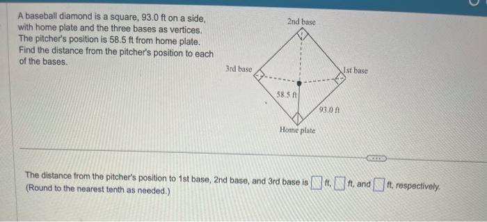Solved A baseball diamond is a square, 93.0ft on a side, | Chegg.com