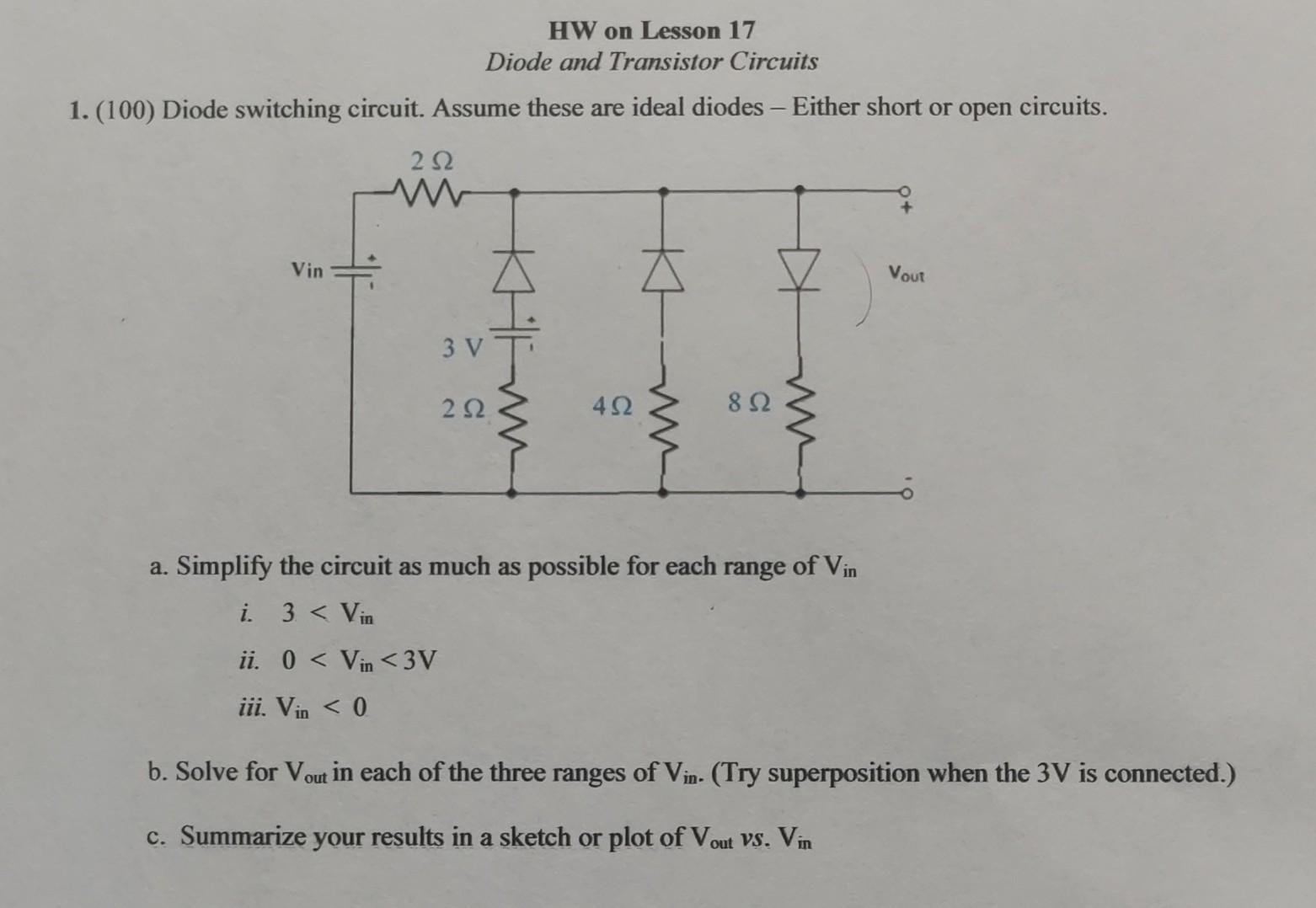 Solved 1. (100) Diode switching circuit. Assume these are