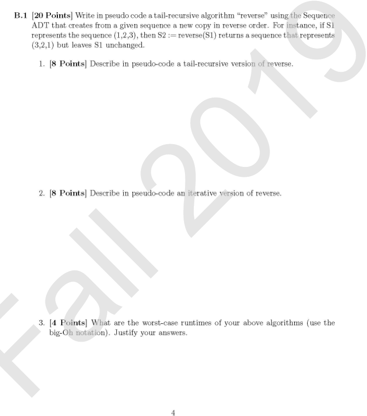 Solved B. 1 [20 ﻿Points] ﻿Write in ﻿pseudo code a | Chegg.com