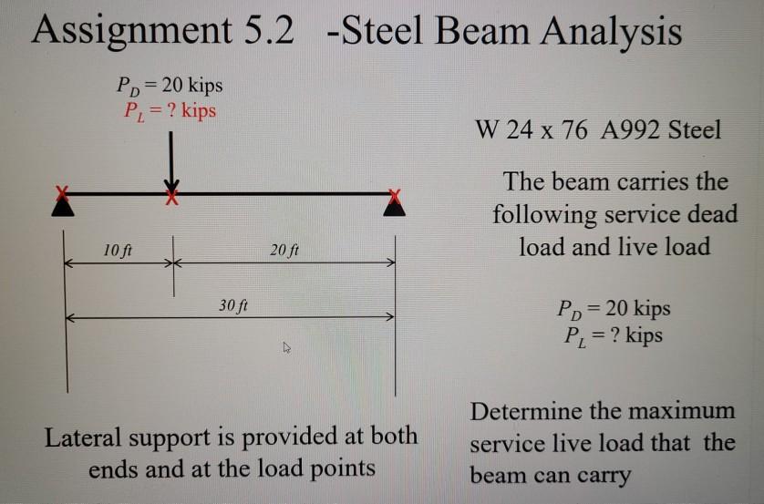 Solved Assignment 5.2 Steel Beam Analysis PD = 20 kips P =