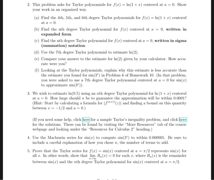 Solved 2. This Problem Asks For Taylor Polynomials For F(x) | Chegg.com