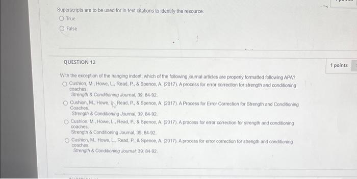 Superscripts are to be used for in-text citations to | Chegg.com