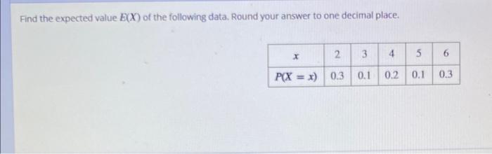 Solved Find The Expected Value E(X) Of The Following Data. | Chegg.com