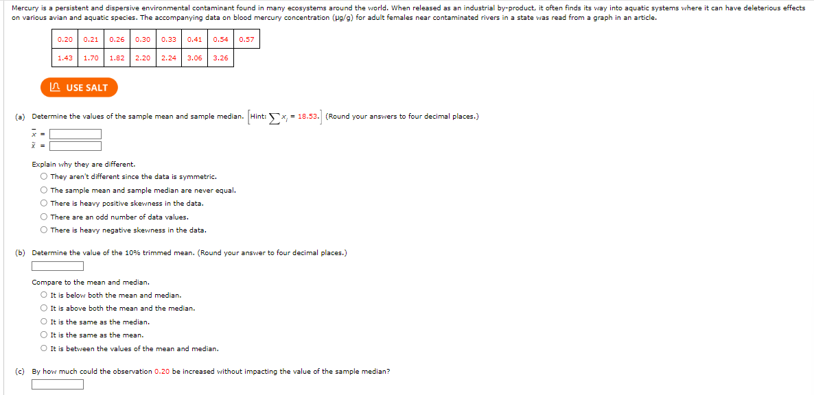 Solved (a) ﻿Determine the values of the sample mean and | Chegg.com