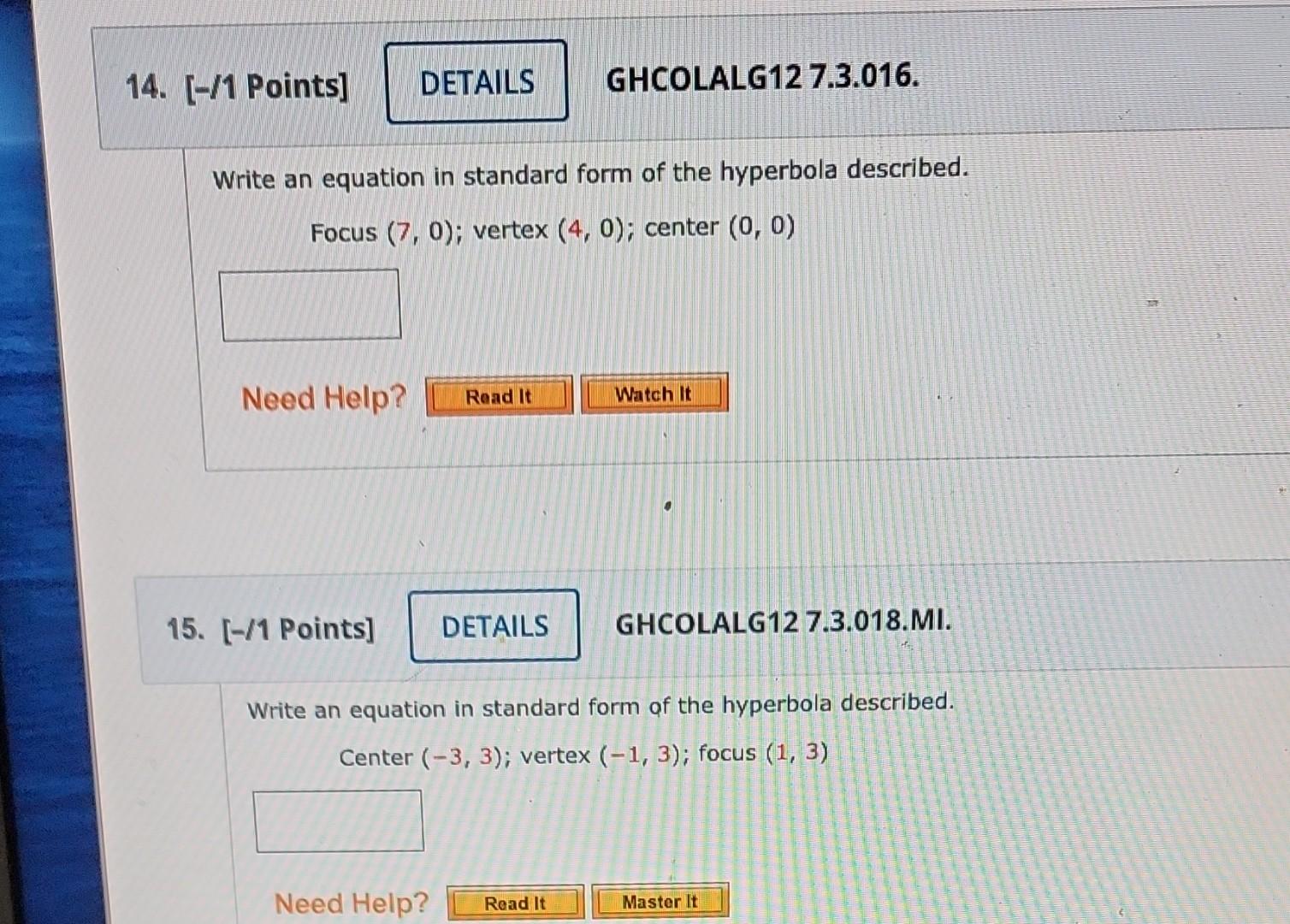 Solved Write an equation in standard form of the ellipse | Chegg.com