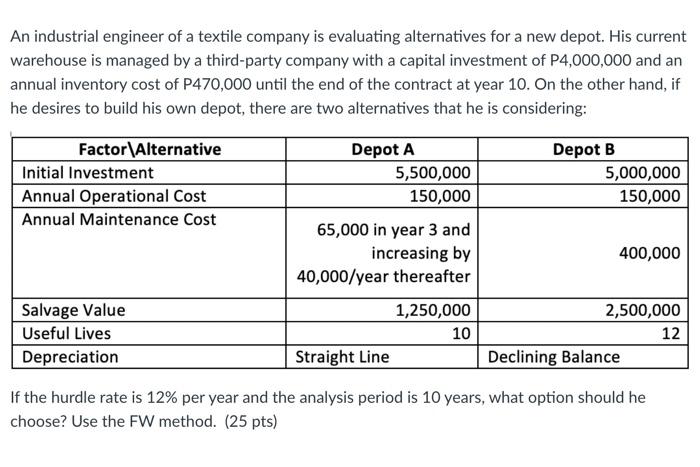 Solved An industrial engineer of a textile company is | Chegg.com