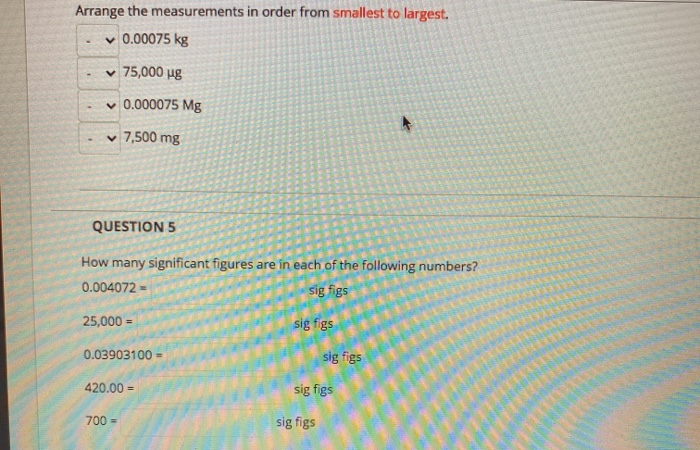 Solved Arrange the measurements in order from smallest to | Chegg.com