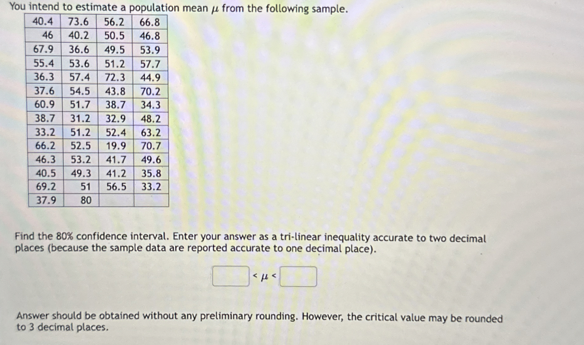 Solved You intend to estimate a population mean μ ﻿from the | Chegg.com