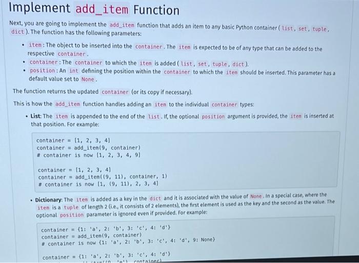 Solved at, you are going to implement the add_item function | Chegg.com