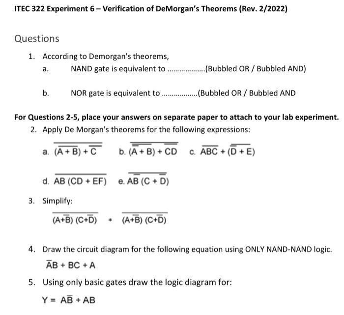 verification of demorgan's theorem experiment pdf