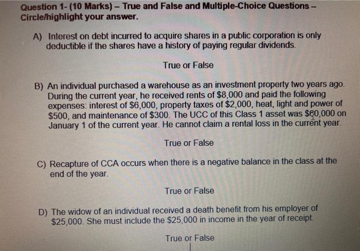 Solved Question 1- (10 Marks) - True and False and | Chegg.com