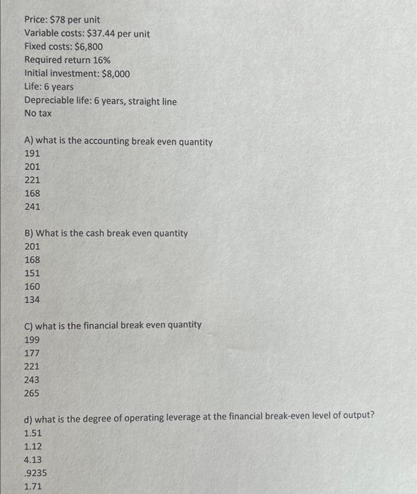 Solved Price 78 per unit Variable costs 37.44 per unit