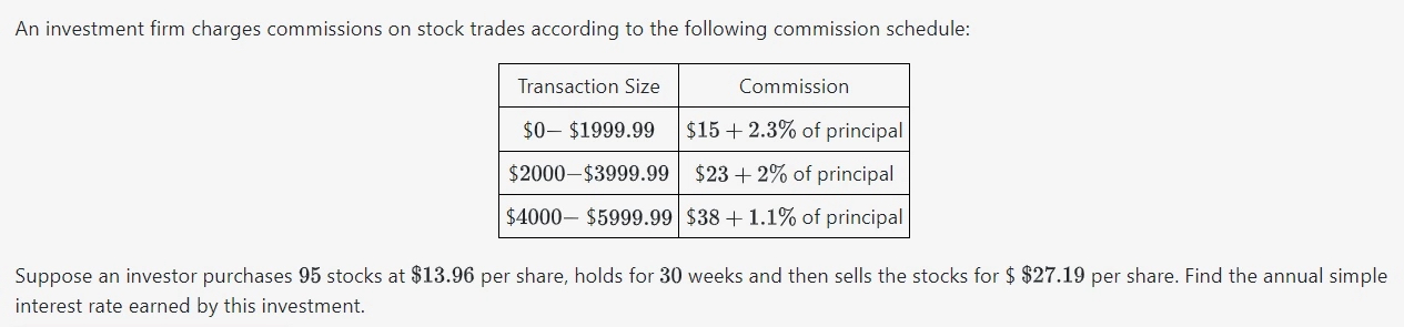 Solved An investment firm charges commissions on stock | Chegg.com