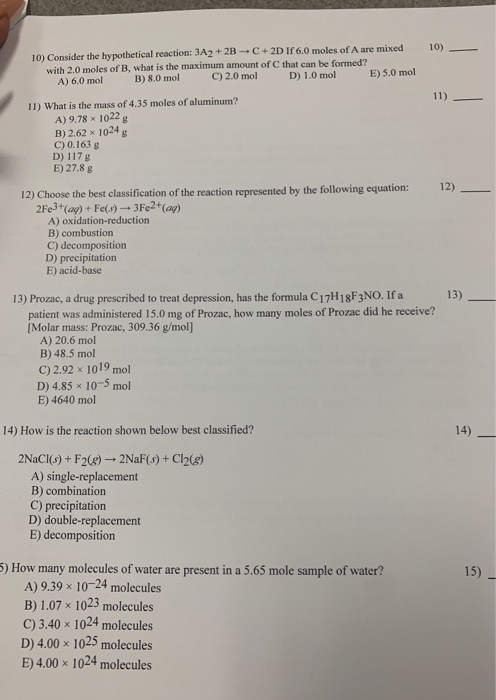 Solved 10) 10) Consider the hypothetical reaction: 3A2 + 2B | Chegg.com