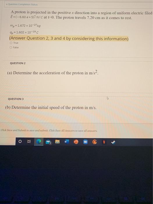 Solved W Question Completion State A Proton Is Projected Chegg Com