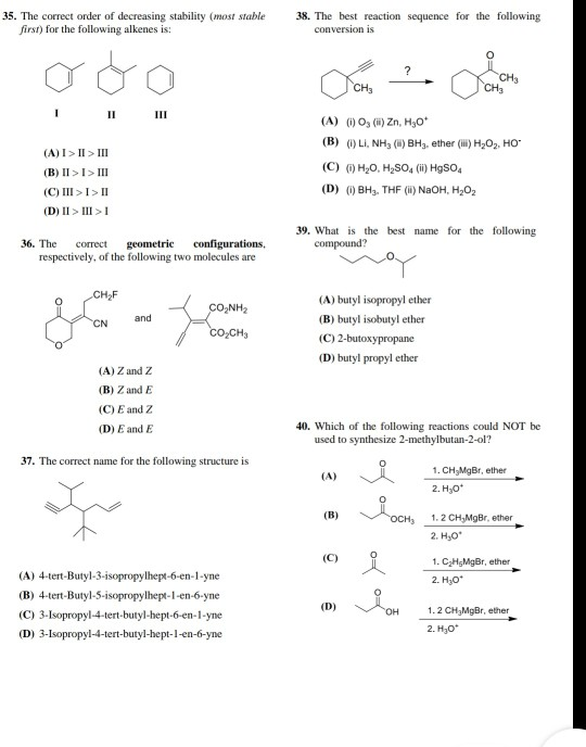 Solved 35. The correct order of decreasing stability (most | Chegg.com