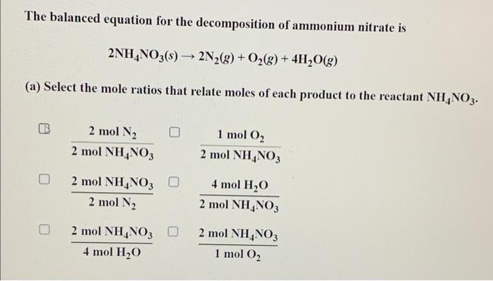 Solved The Balanced Equation For The Decomposition Of | Chegg.com