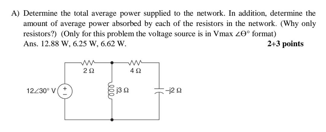 Solved Determine the total average power supplied to the | Chegg.com