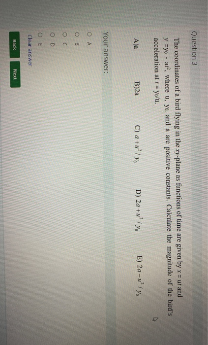 Solved Question 3 The coordinates of a bird flying in the | Chegg.com