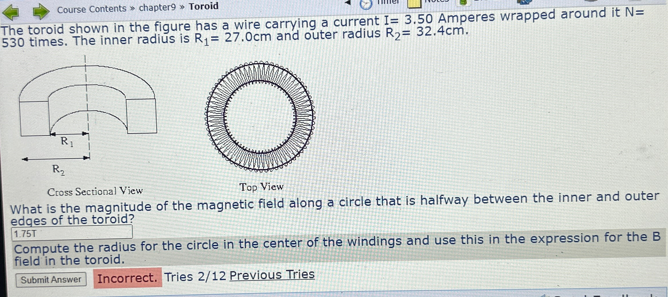 Solved Course Contents » ﻿chapter 9≫ ﻿ToroidThe toroid shown | Chegg.com