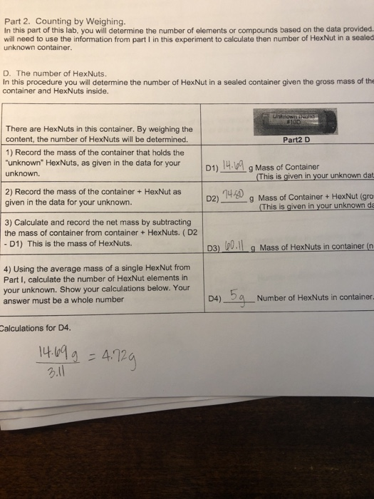 Counting By Weighing Via The Mole Unknowns The Chegg Com