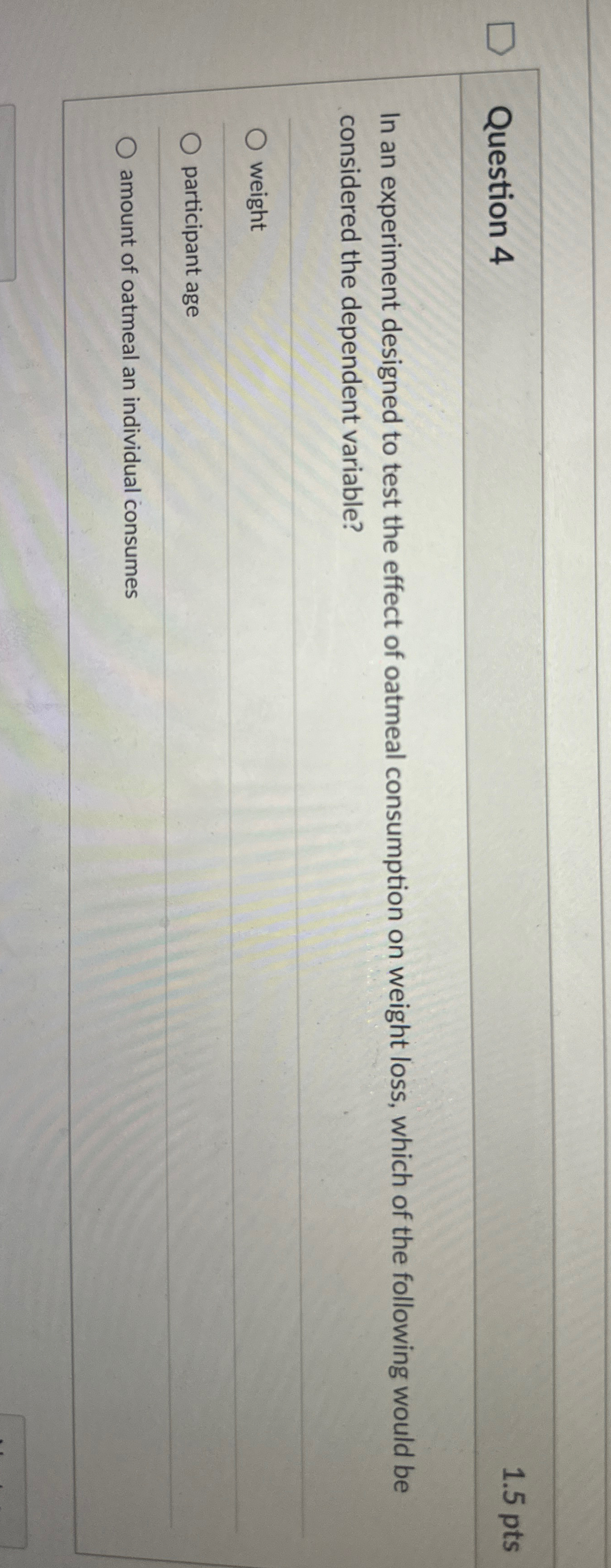 Solved Question 41.5ptsIn an experiment designed to test the | Chegg.com