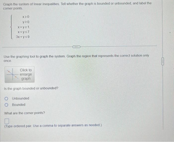 Solved Graph the system of linear inequalities. Tell whether | Chegg.com